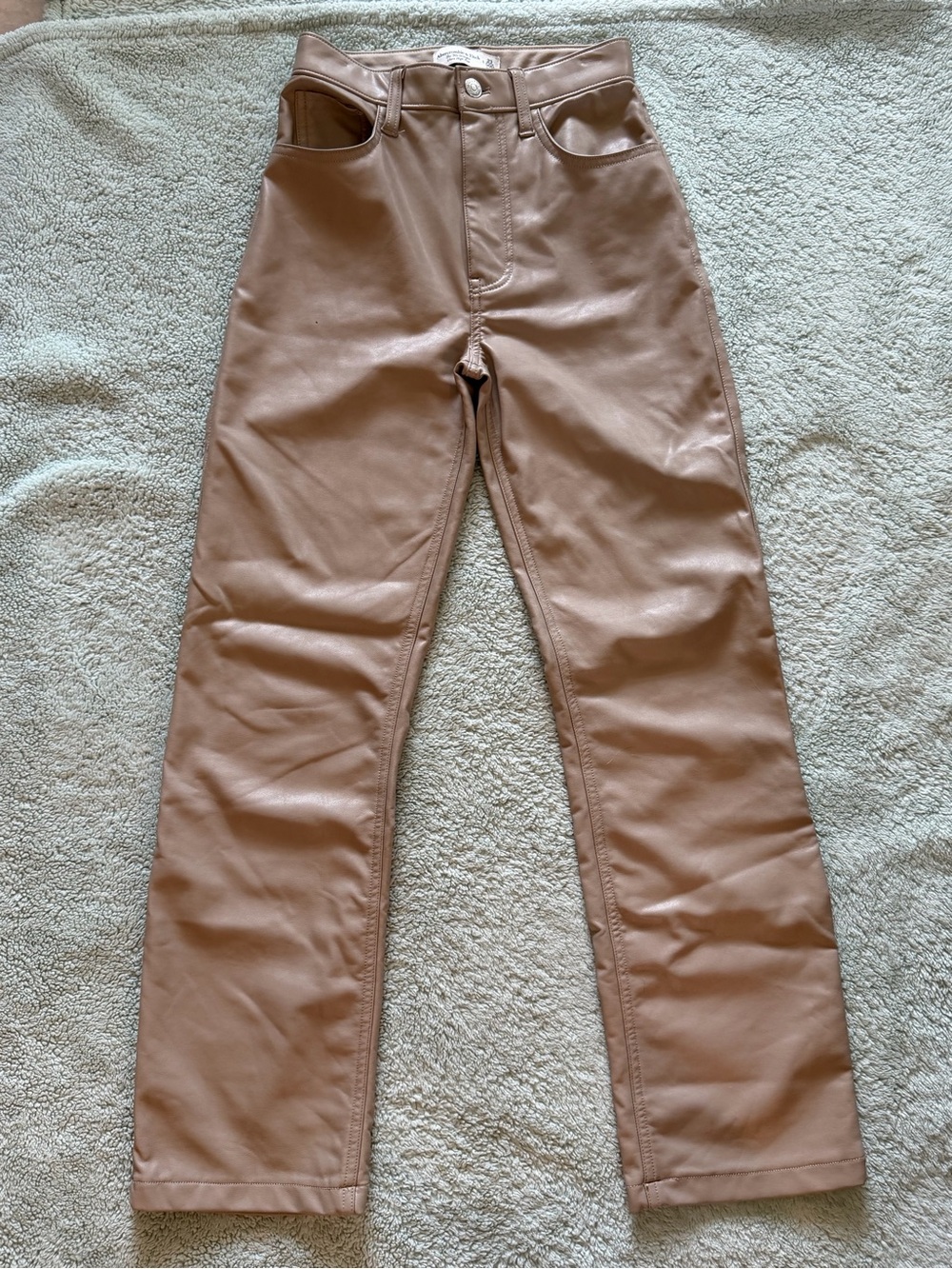 Abercrombie & Fitch Vegan Leather Straight Leg Pants Nude Beige Size 23